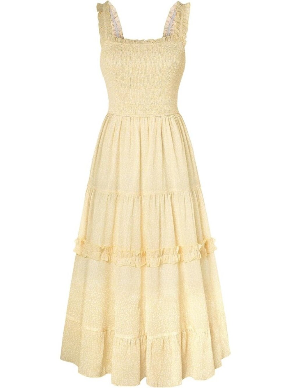 Women's Floral Dress Flowy Sundress Smocked Yellow White Cottage core Dresses